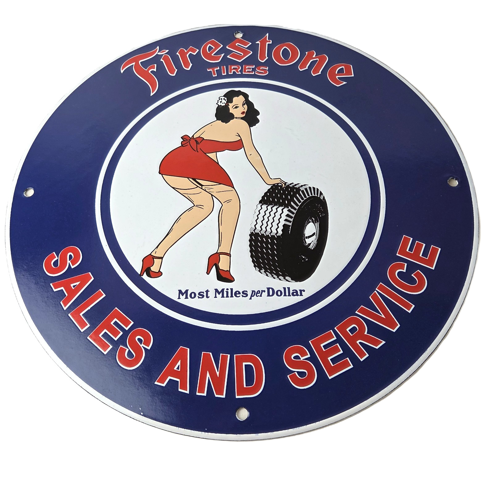 Vintage Firestone Tires Sign – Auto Tyres Sales Service Gas Pump Porcelain Sign