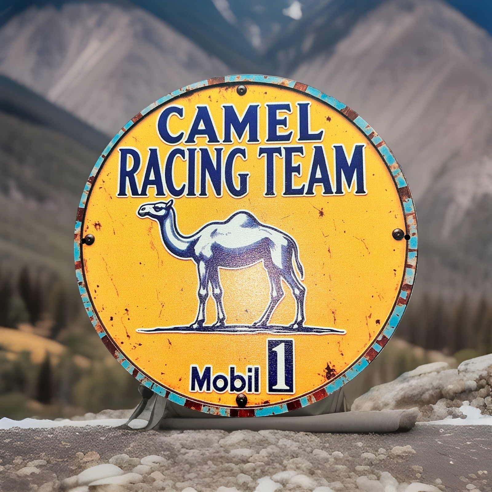 Mobil 1 Camel Racing Team Wooden Sign 6” Round Novelty 2D Flat Garage Man Cave