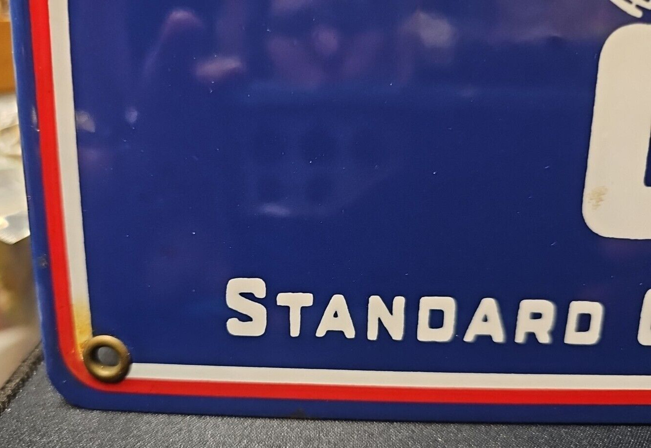SOCONY AIRPLANE AVIATION STANDARD OIL CO NEWYORK PORCELAIN SIGN BLUE & WHITE VTG
