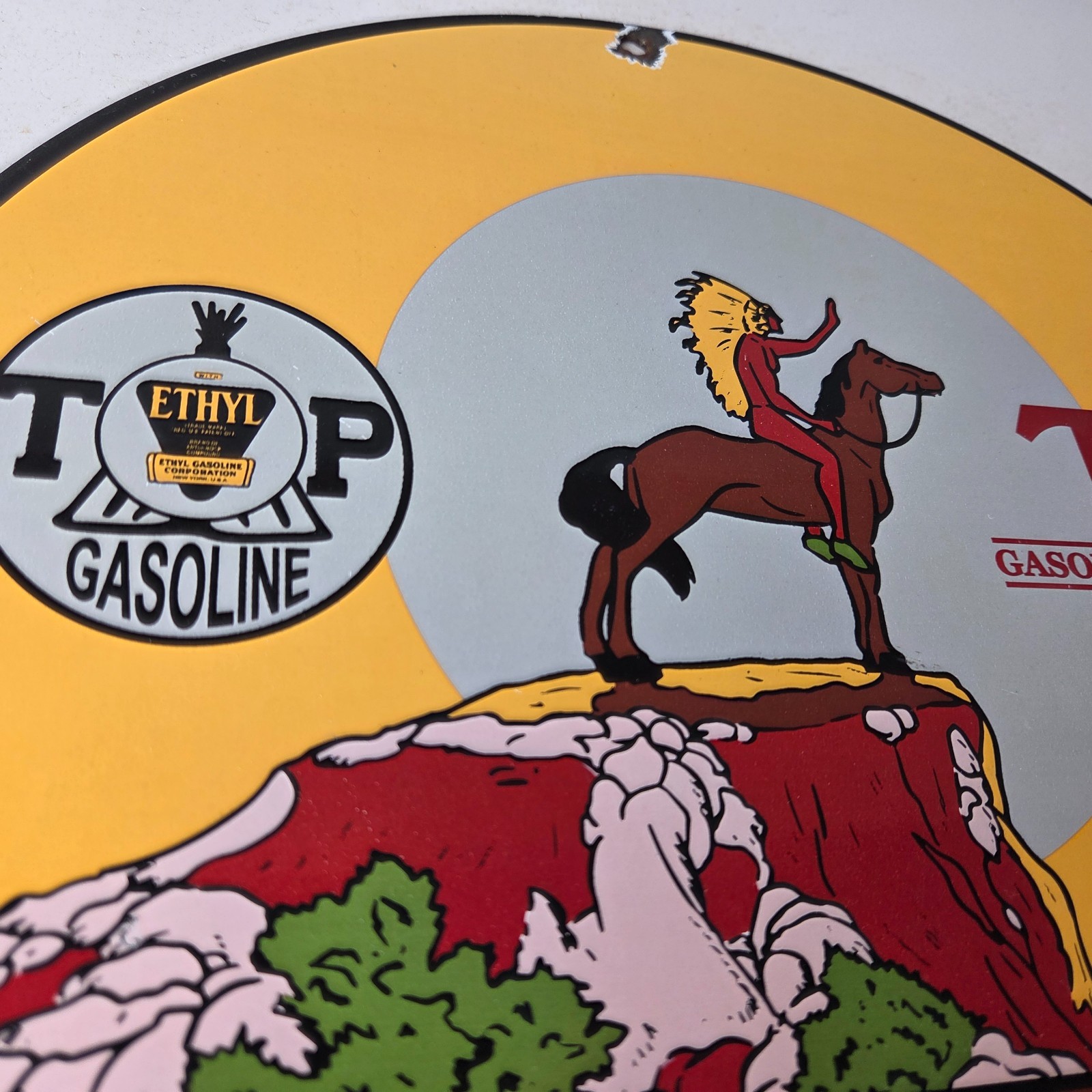 Vintage Texas Pacific Motor Oil Sign – Gas Pump Porcelain Service Station Sign