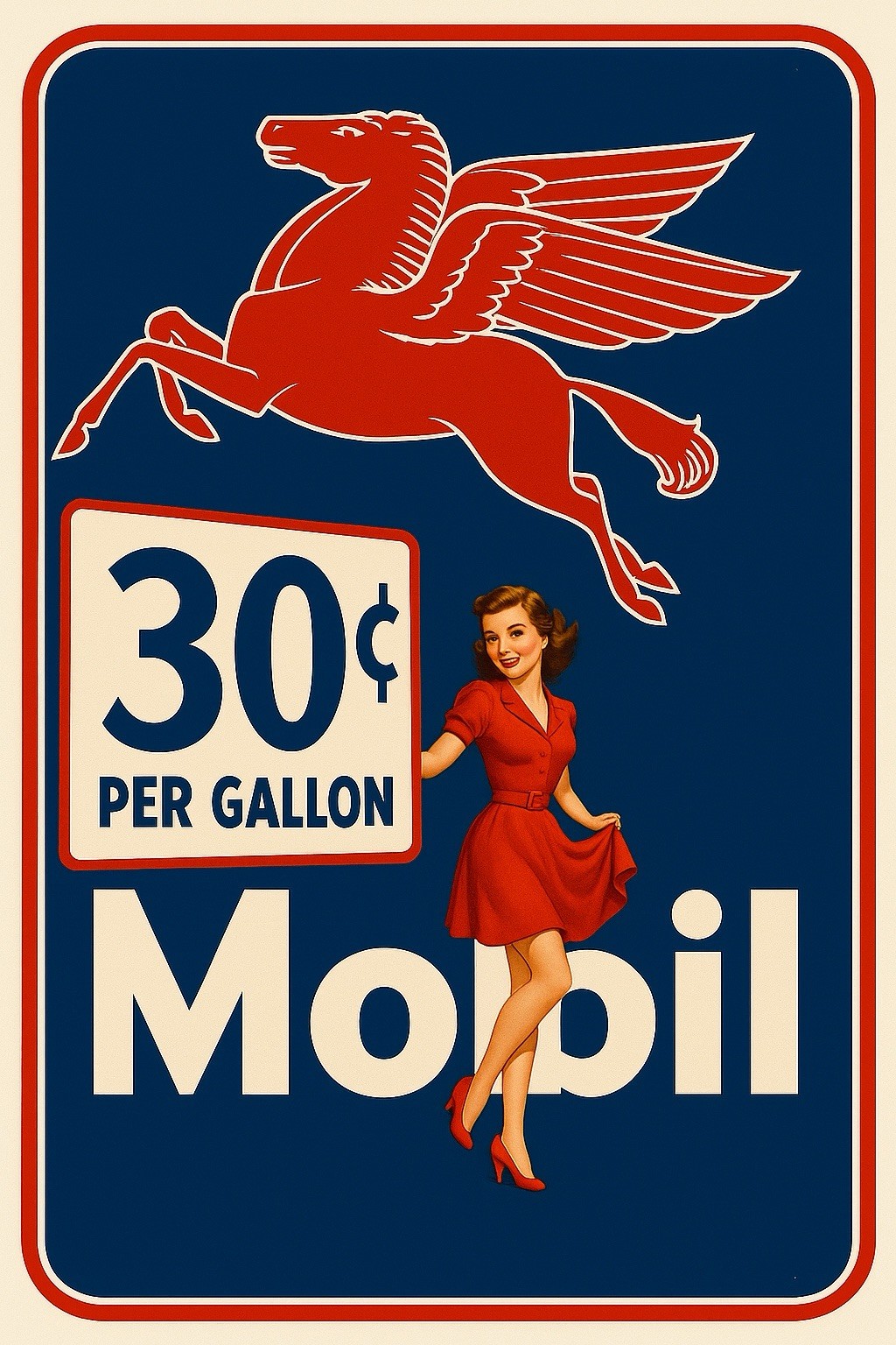 Mobil Mobilgas Gasoline Pinup Vintage Style Metal Sign Advertising