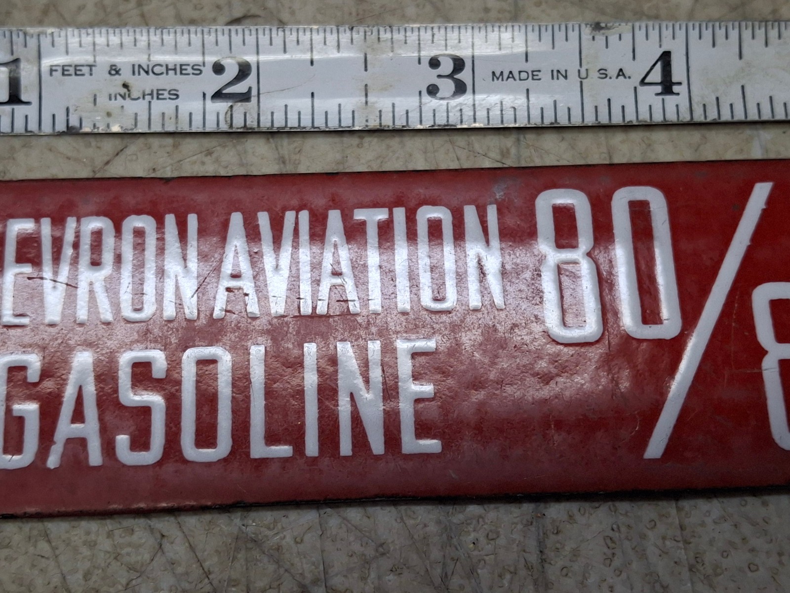 Vintage Chevron Aviation Gasoline 80/87 Porcelain Metal Gas Pump Tag Sign