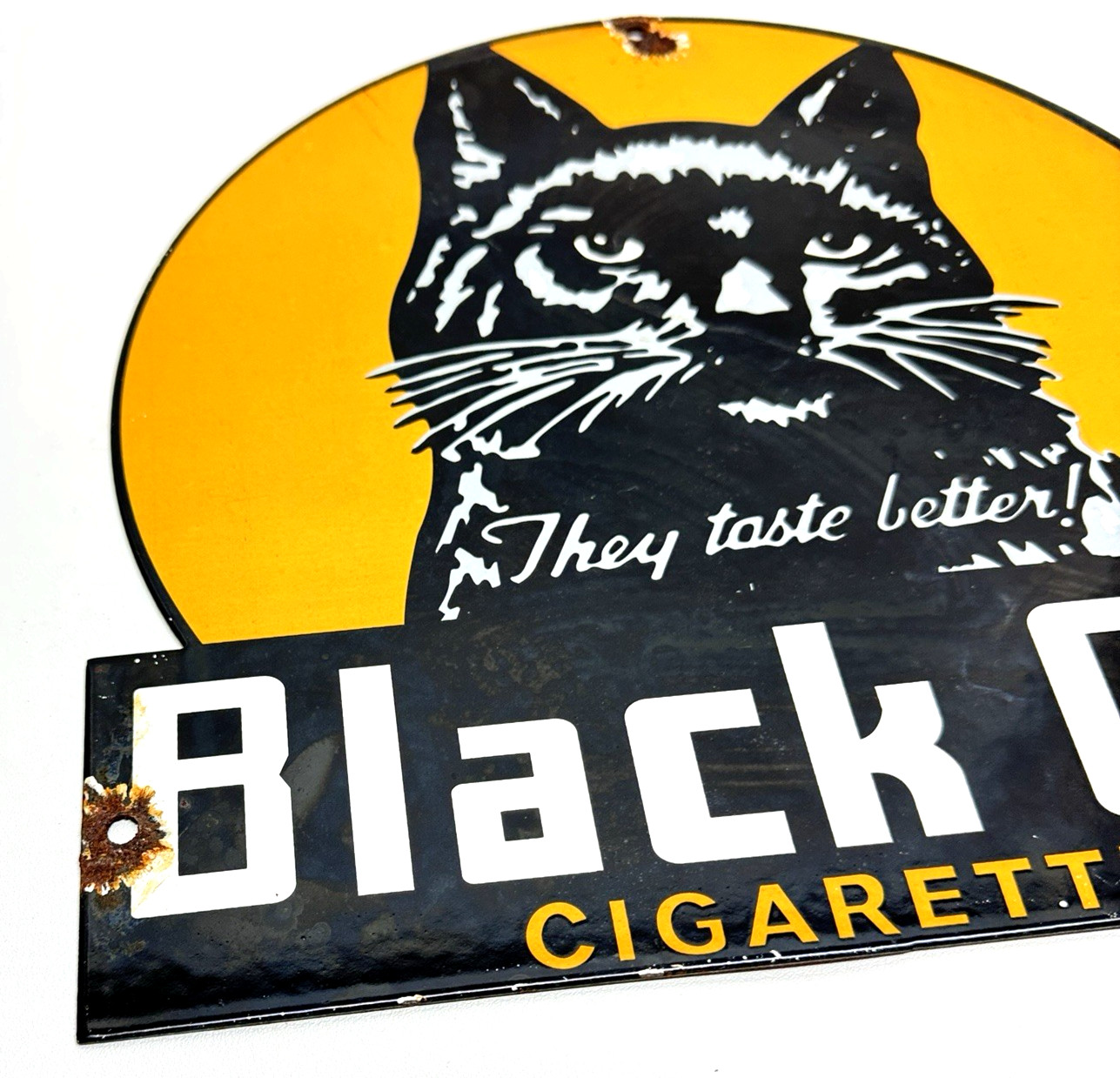 Black Cat Cigarettes – Vintage Porcelain Sign – Service Station Advertisement
