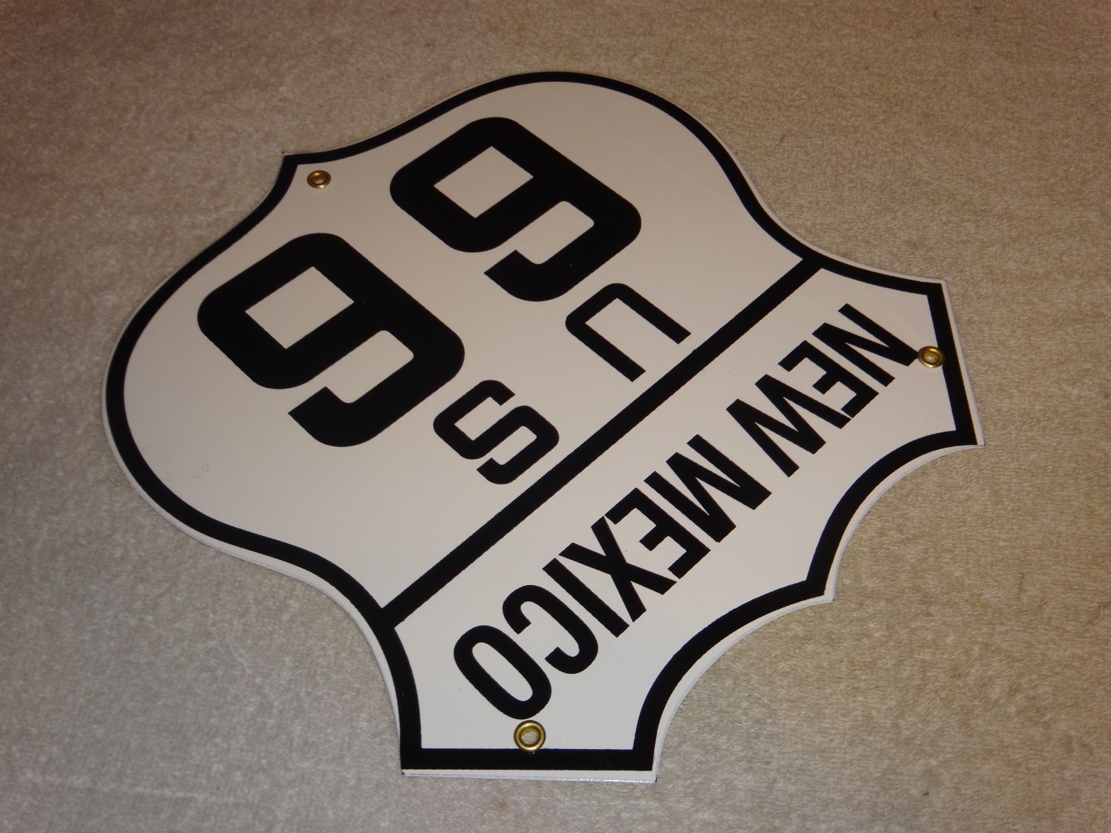 VINTAGE NEW MEXICO US ROUTE 66 U.S. 11 3/4″ PORCELAIN METAL GASOLINE & OIL SIGN