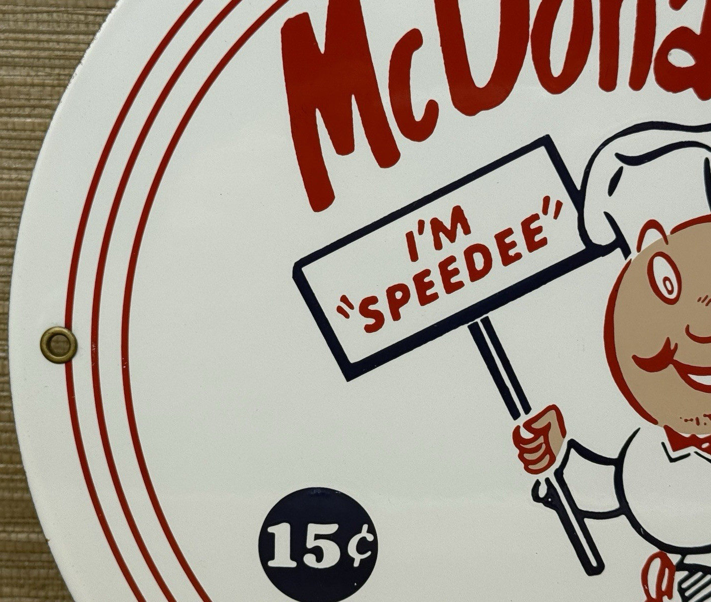 VINTAGE MCDONALD’S PORCELAIN SIGN SPEEDEE PEPSI COKE PIGGLY WIGGLY IN-N-OUT GAS