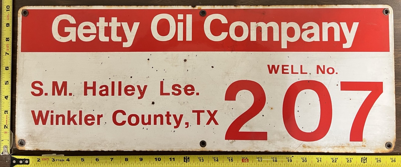 Vintage Porcelain Oil Field Sign – Getty Oil Co. SM Halley Lse. Winkler Cty TX