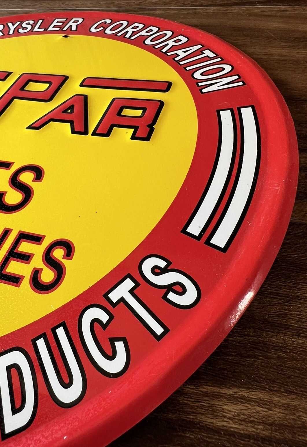 Mopar Chrysler Corp Auto Parts Large Round Tin 12″ Raised Sign Garage Mechanic