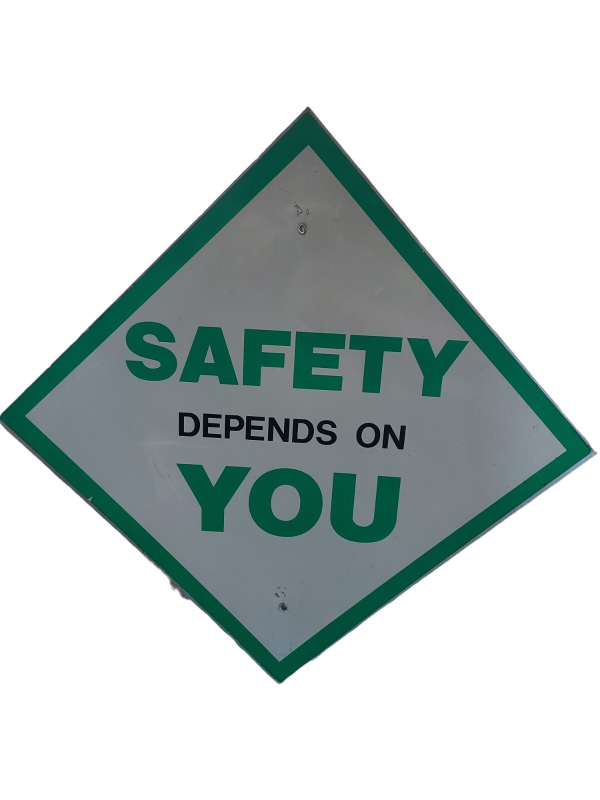 Vintage Metal Sign Safety Depends On You Work Site Shop 24″x17″ White Green