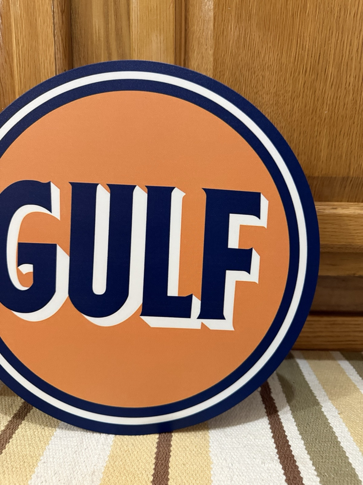 Gulf Gas Oil Flange Sign Sold Here Doubled Sided Garage Vintage Style Wall Decor