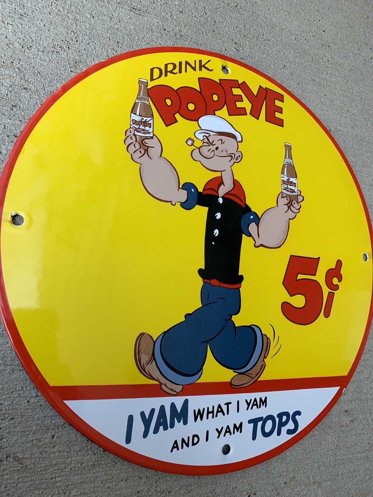 Vintage Style Popeye Soda Drink 5c Pop Porcelain Sign