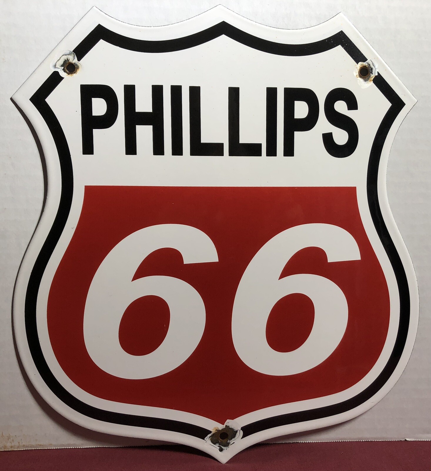 VINTAGE PHILLIPS 66 GASOLINE 13” PORCELAIN SIGN GAS STATION PUMP PLATE MOTOR OIL