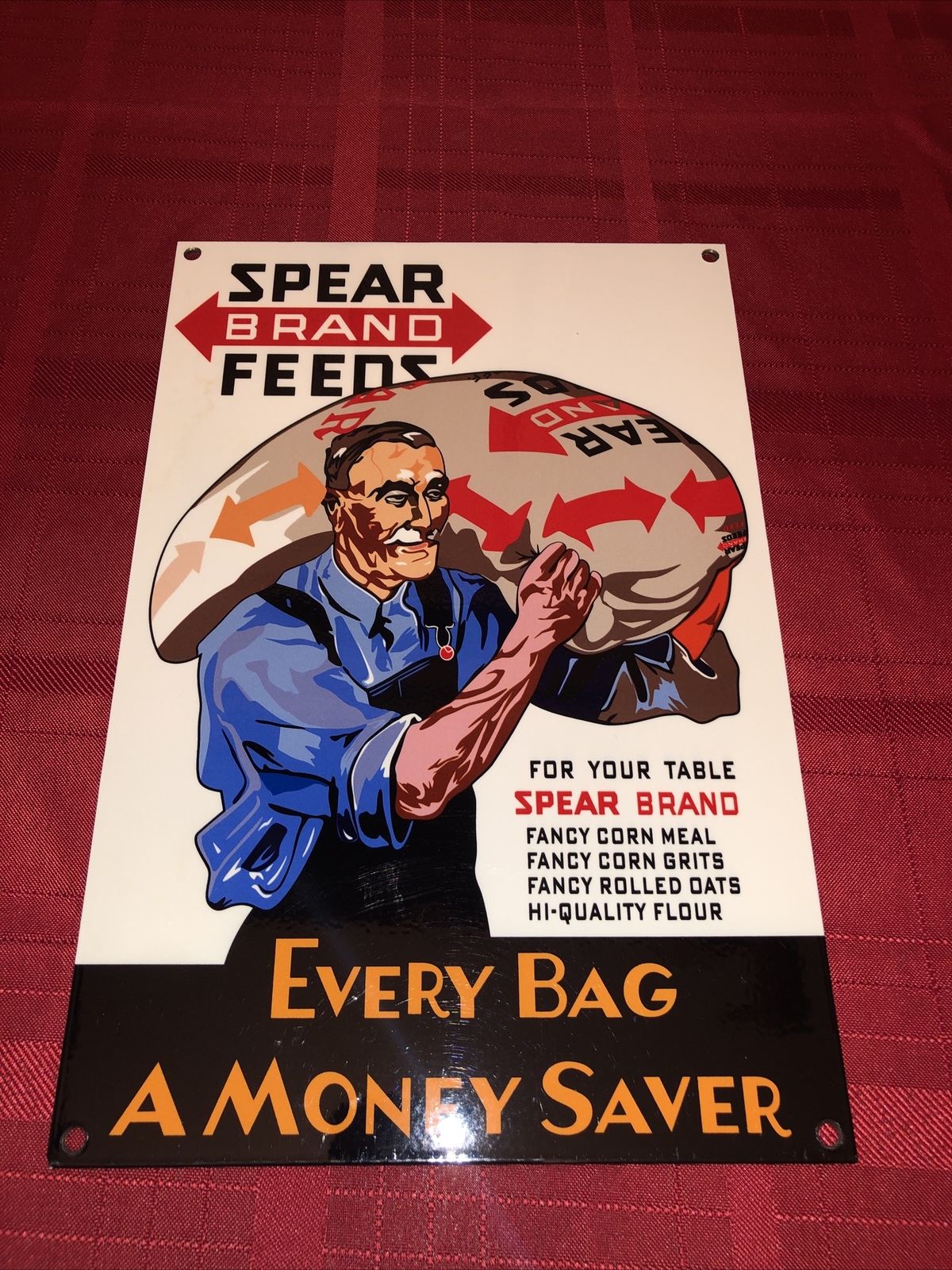 Vintage Old Spear Brand Feed Farm Tractor Porcelain Farming Animal Food Sign
