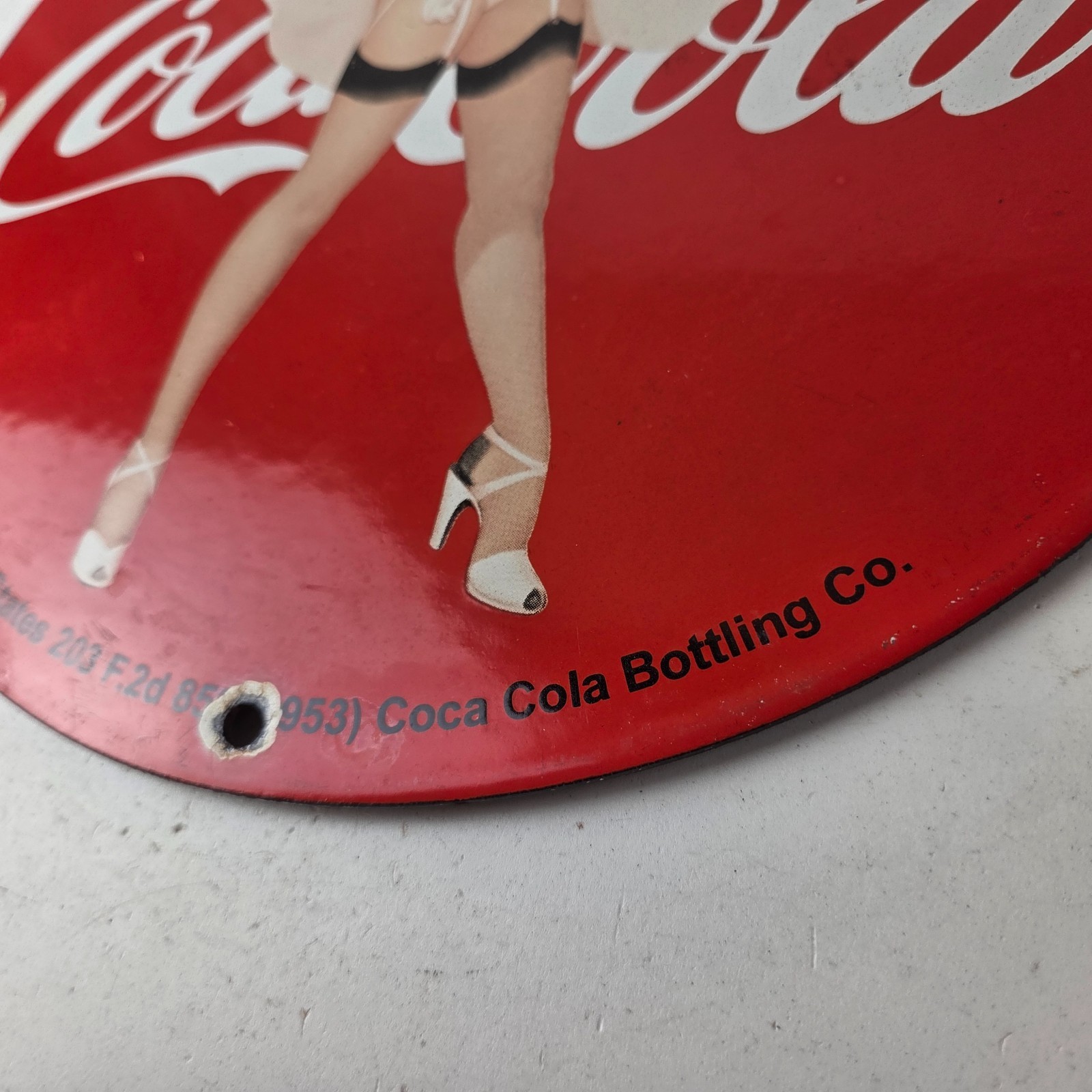Vintage Coca Cola Porcelain Sign – Gas Pump Pinup Service Soda Beverage Sign