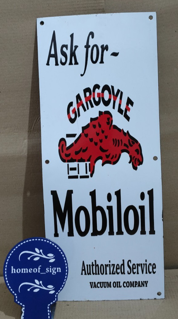 Gargoyle Mobil oil Porcelain Enamel Sign 24 X 10 Inches 1 sides