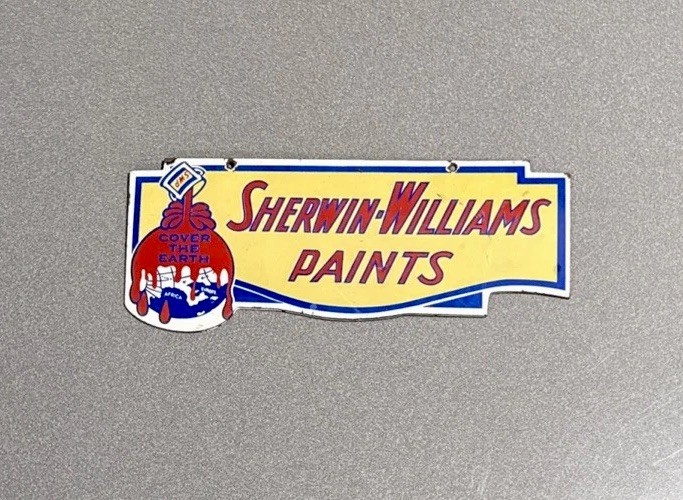 VINTAGE 12” SHERWIN WILLIAMS PAINT PORCELAIN SIGN CAR GAS OIL MOTORCYCLE