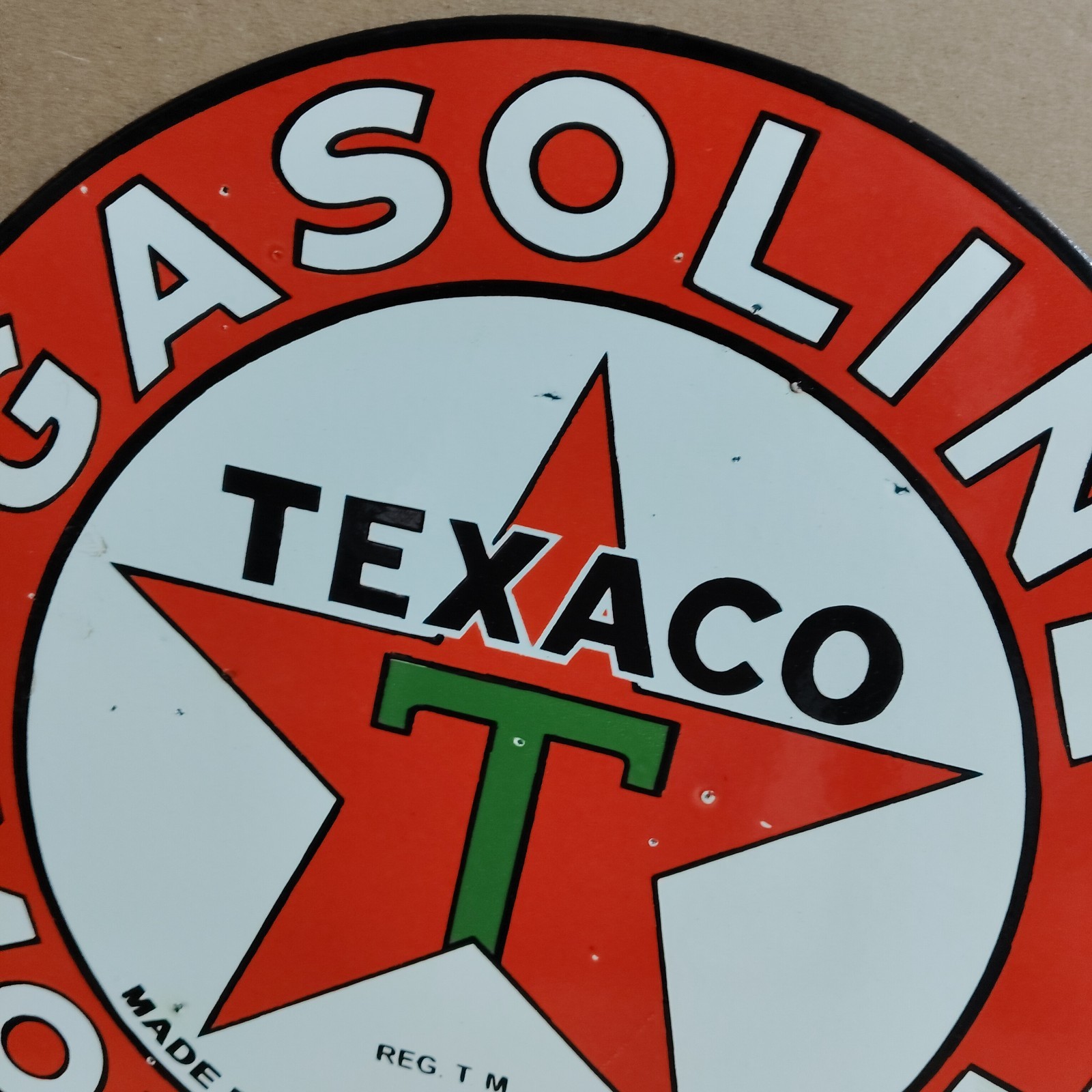 Texaco Gasoline Motor Oil Porcelain Enamel Sign 19.5 x 17 Inches 2 Sided