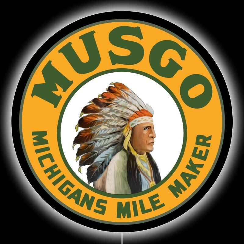 MUSGO Gasoline of Michigan LED Hanging Lighted Sign: 36″ Diameter Round