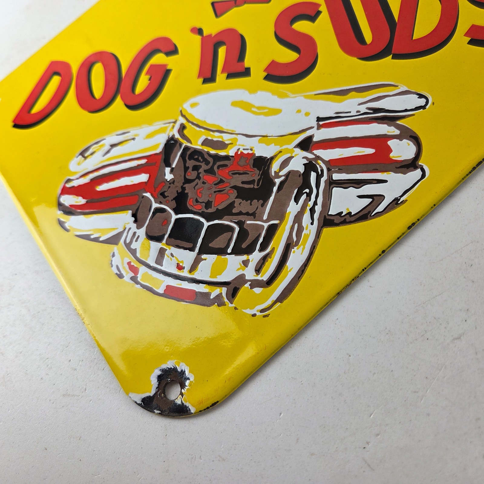Vintage Dog n Suds Sign – Root Beer Gas Service Station Fast Food Porcelain Sign