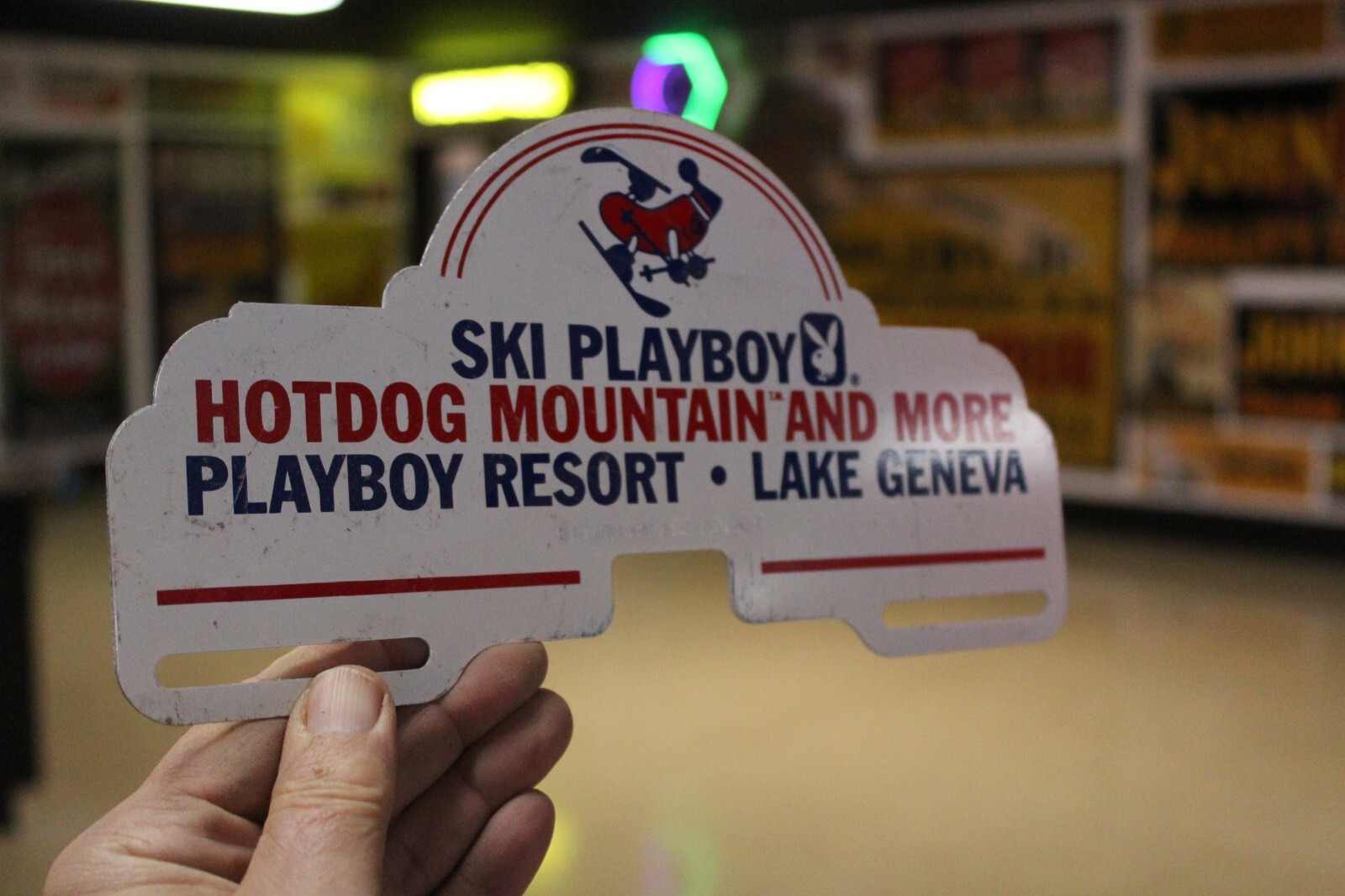 RARE 1968 PLAYBOY SKI CLUB LAKE GENEVA WISCONSIN PAINTED METAL SIGN HOTDOG BUNNY
