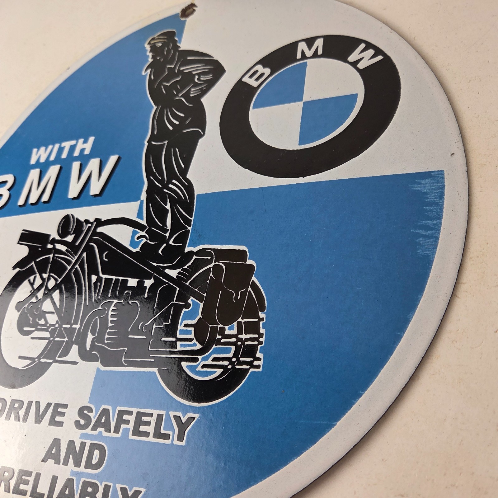 Vintage BMW Sign – Porcelain Metal Motorcycle Gas Pump Service Auto Sign