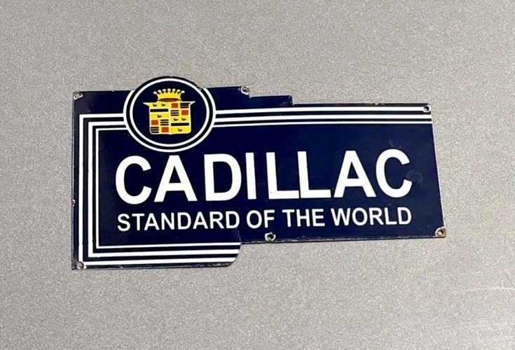 VINTAGE 15” CADILLAC DEALERSHIP PORCELAIN SIGN CAR GAS TRUCK MOTORCYCLE OIL