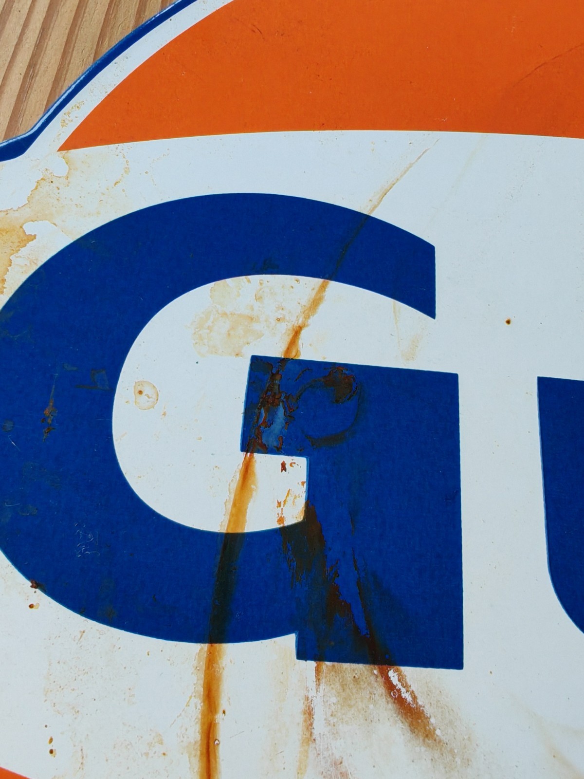 12” Gulf Porcelain Enamel Gas Oil Advertising Sign Round Metal Gas Station Decor