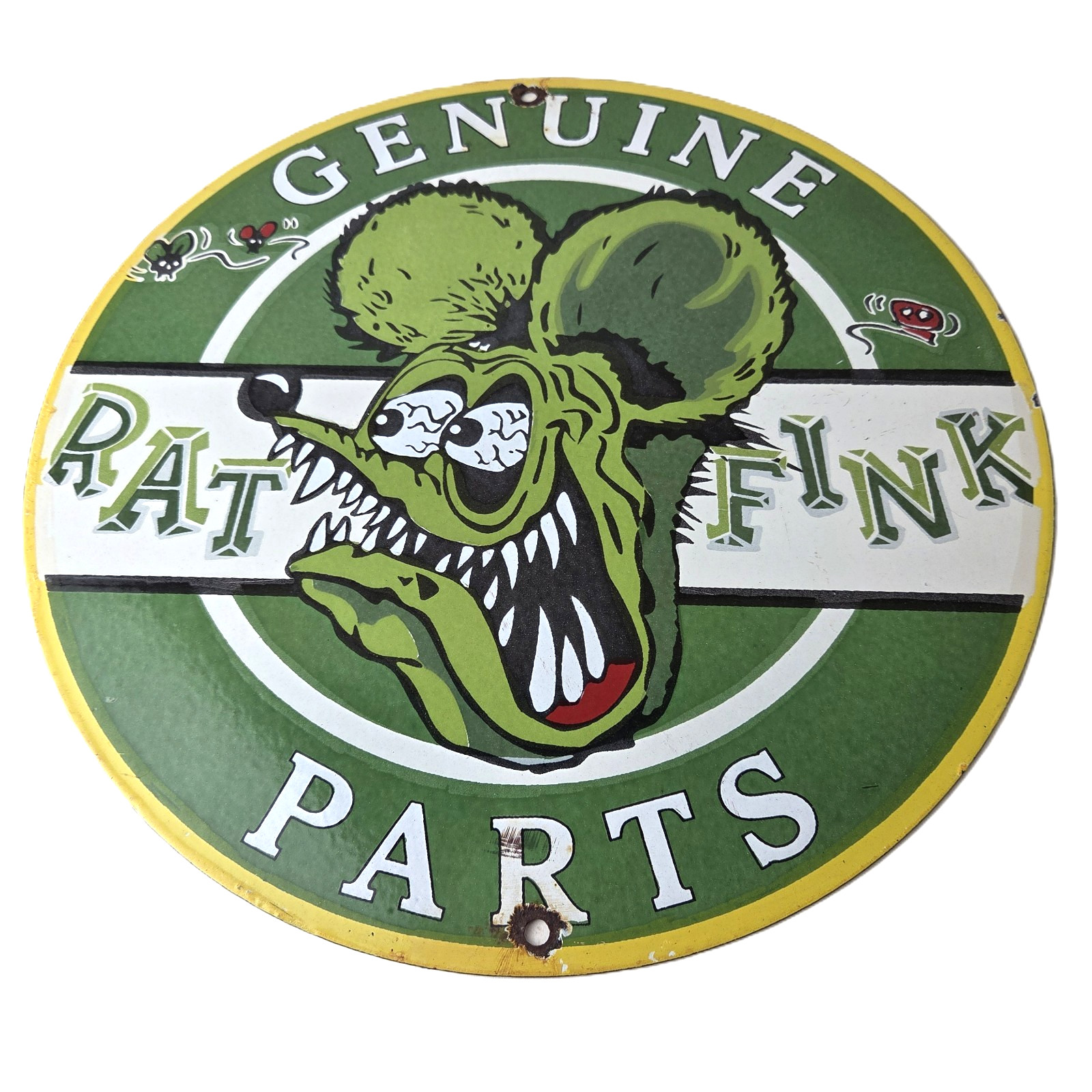 Vintage Rat Fink Genuine Parts Mouse Porcelain Signs – Ed Roth Hot Rod Signs