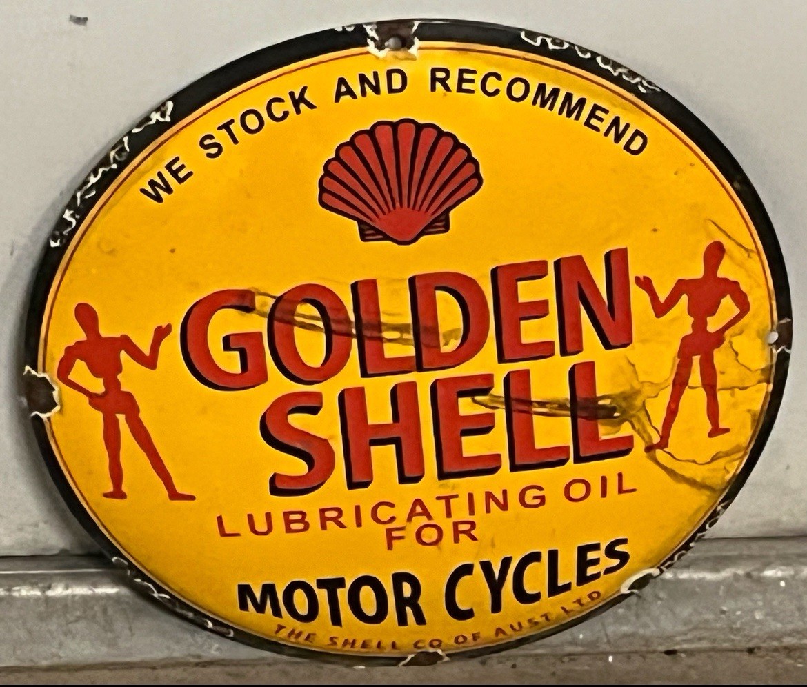 Vintage style Golden Shell Motorcycle Oil Gasoline Porcelain Sign Gas Station