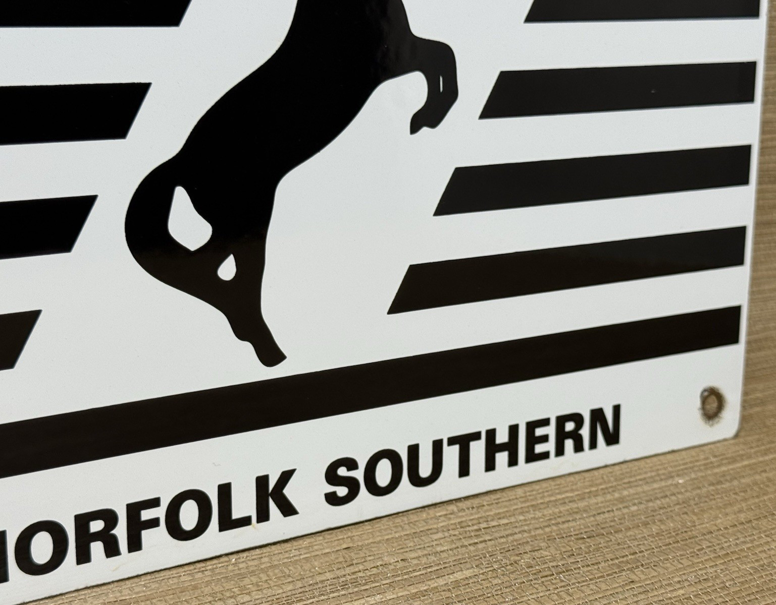 VINTAGE NORFOLK SOUTHERN PORCELAIN SIGN RAILROAD TRAIN SATIATION GAS OIL