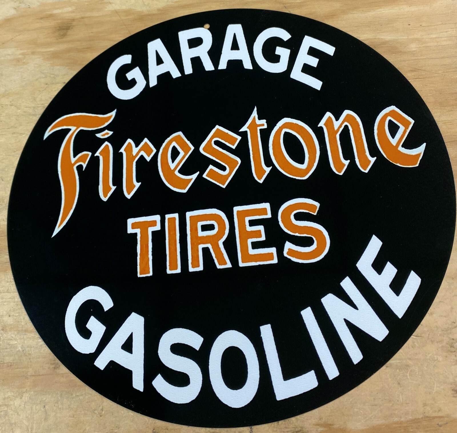 FIRESTONE Garage Tires Gasoline Aluminum Metal Rusted Looking Sign 12″