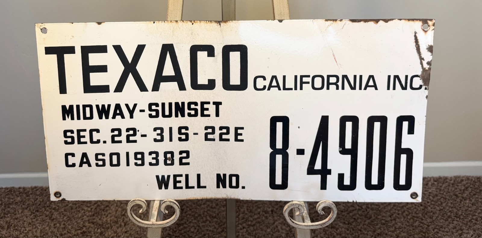 Vintage Porcelain Texaco Midway Sunset Lease Sign Oil Well Oilfield California