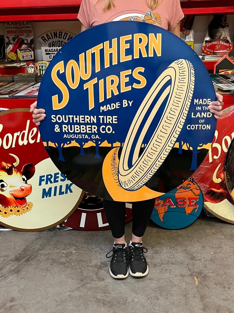 Vintage Style Metal Sign Southern Tire NOT Porcelain 32×32 2 Sided Made USA