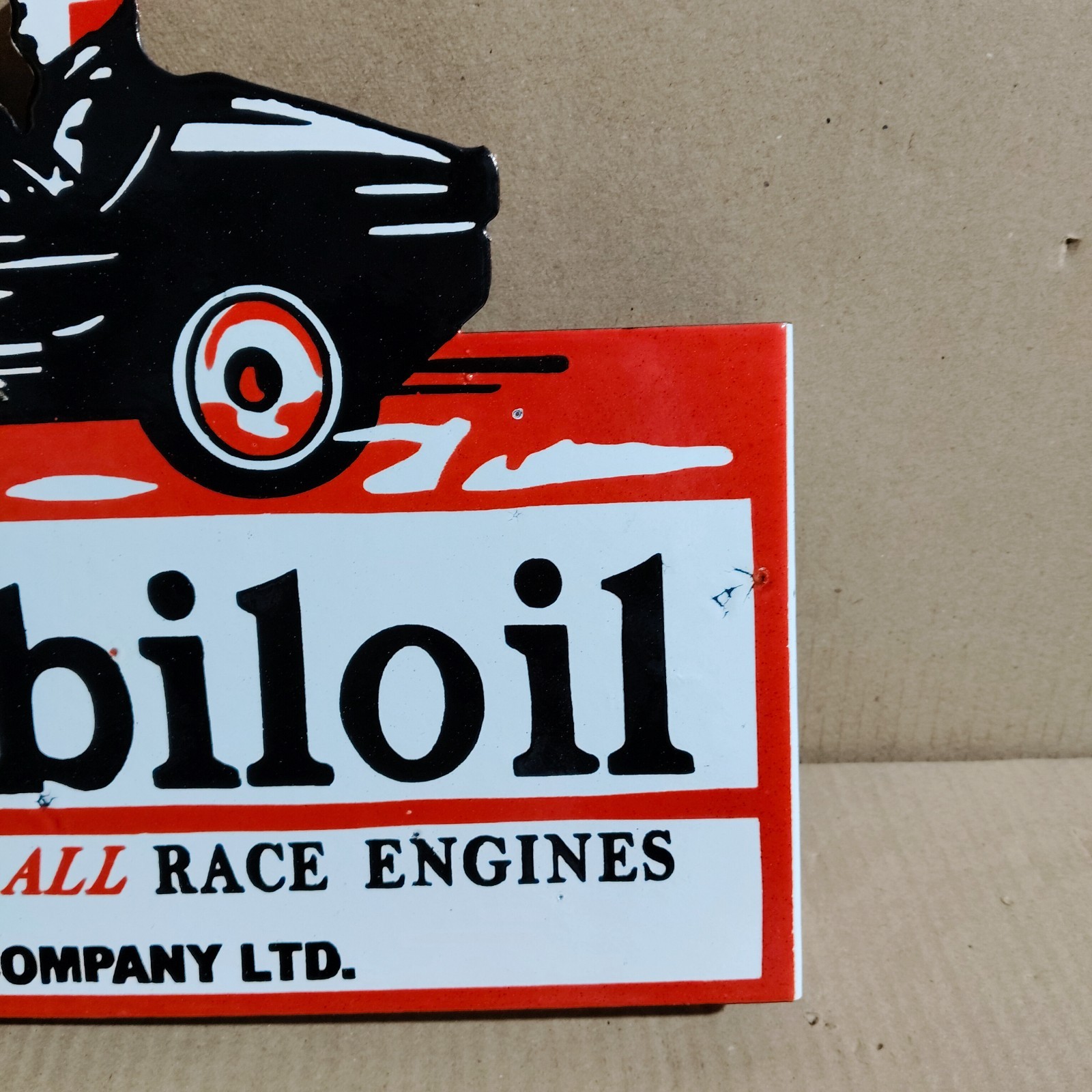 Gargoyle Mobiloil Porcelain Enamel Sign 18 x 10 Inches 2 Sided