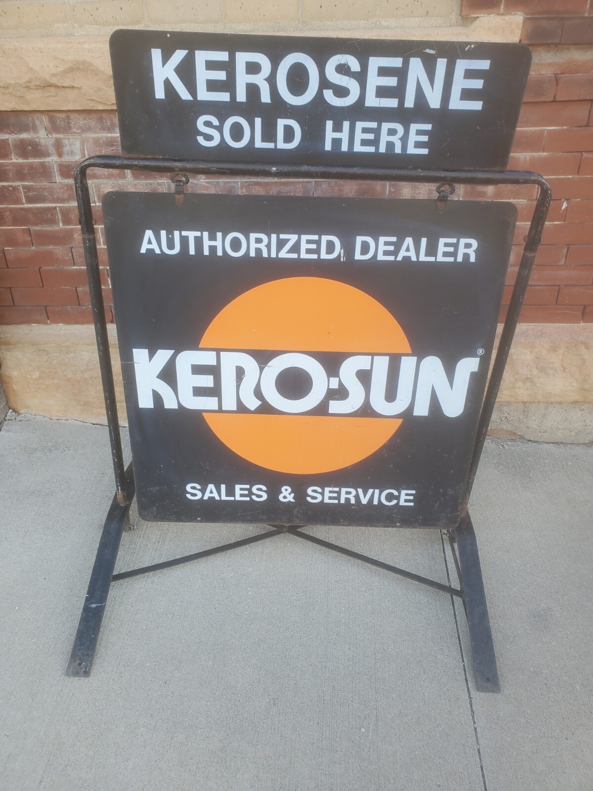 Metal Kero-sun Authorized Dealer Sign On Stand Kerosene Sales & Sevice 2 Sided