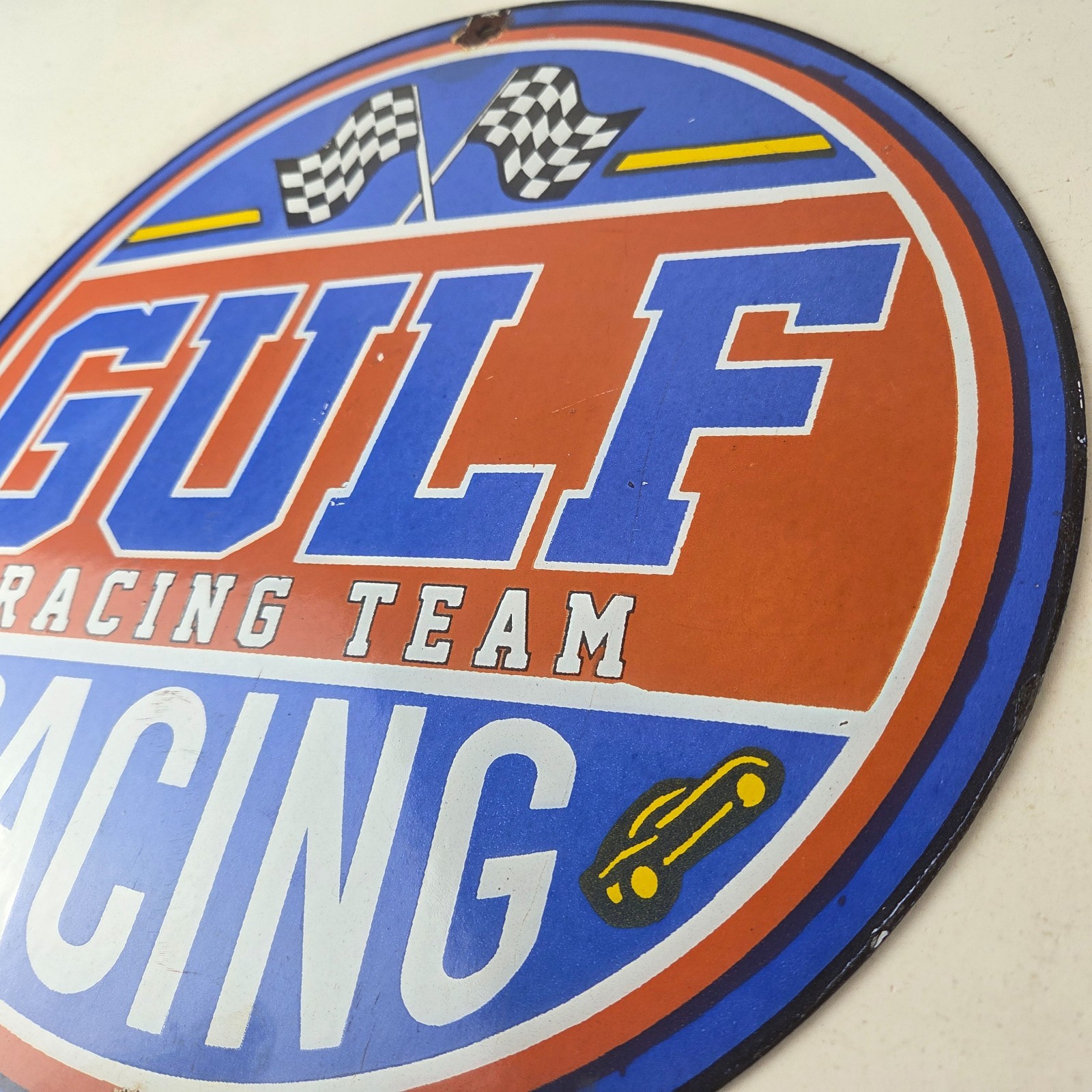 Vintage Gulf Gasoline Sign – Racing Automobile Porcelain Gas Pump Sign