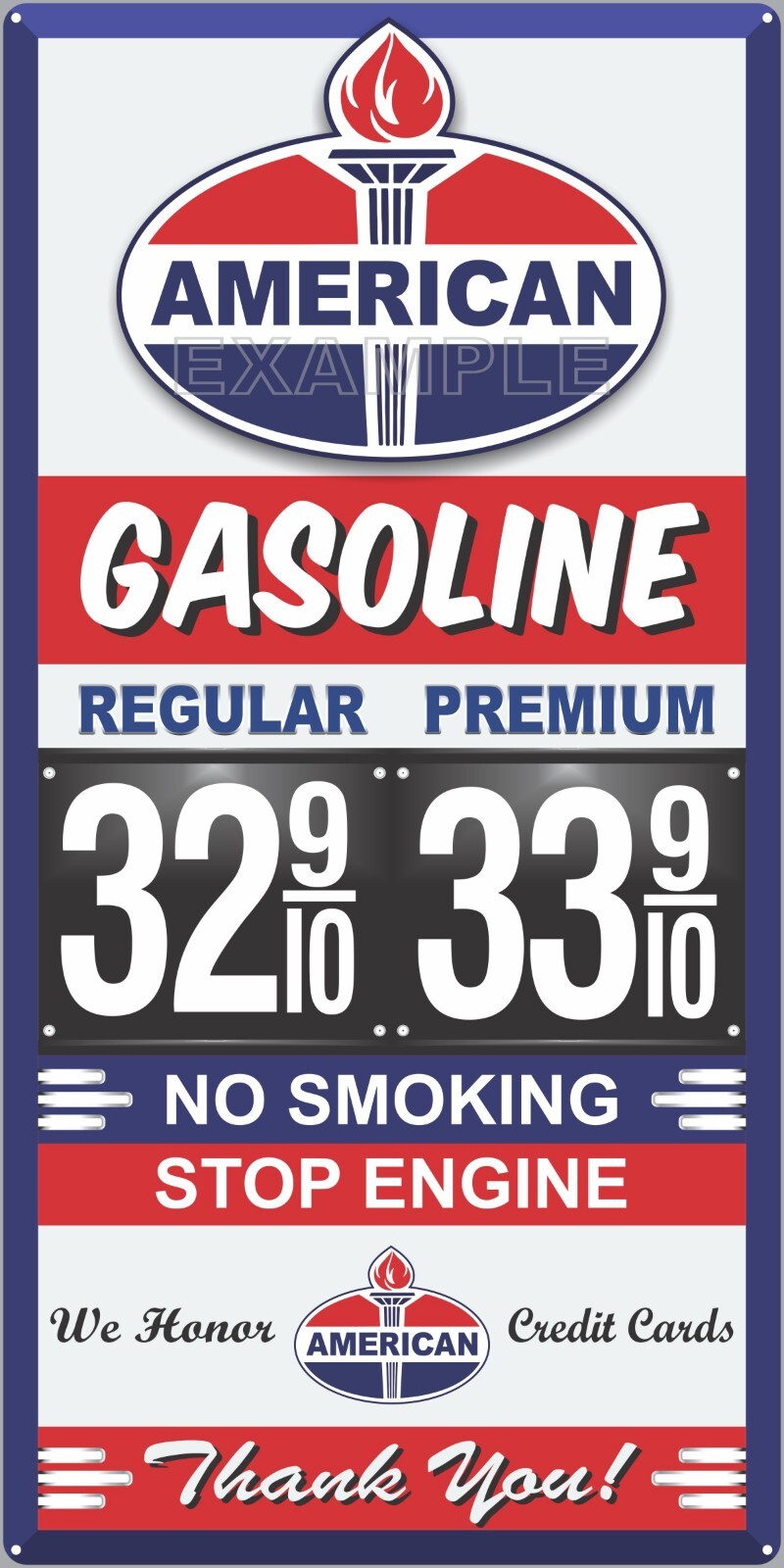 AMERICAN GAS STATION PRICE PER GALLON OLD PUMP SIGN REMAKE ALUMINUM SIZE OPTIONS