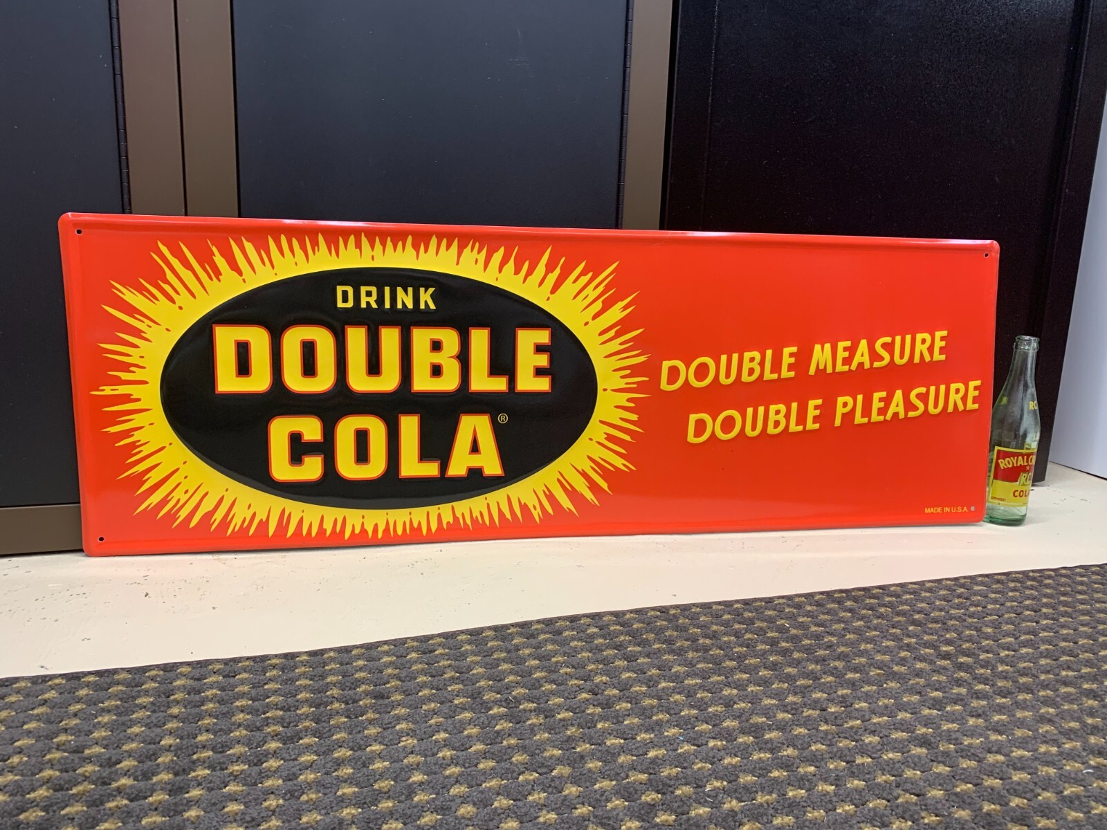 “DOUBLE COLA” LARGE EMBOSSED METAL ADVERTISING SIGN, (42″x 14″) VERY NICE SIGN