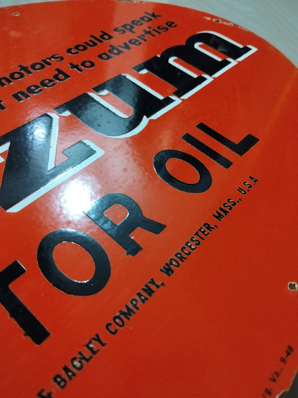 Antique Rare OILZUM Double-Sided Metal Flange Sign Rare
