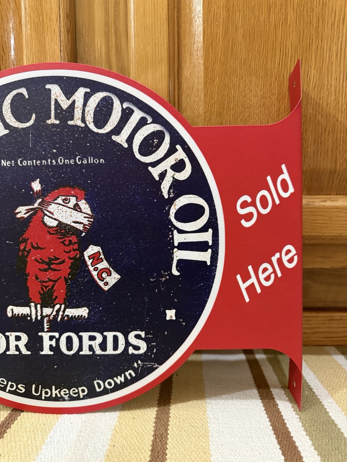 Atlantic Motor Oil For Fords Flange Sign Gas Garage Vintage Style Wall Decor
