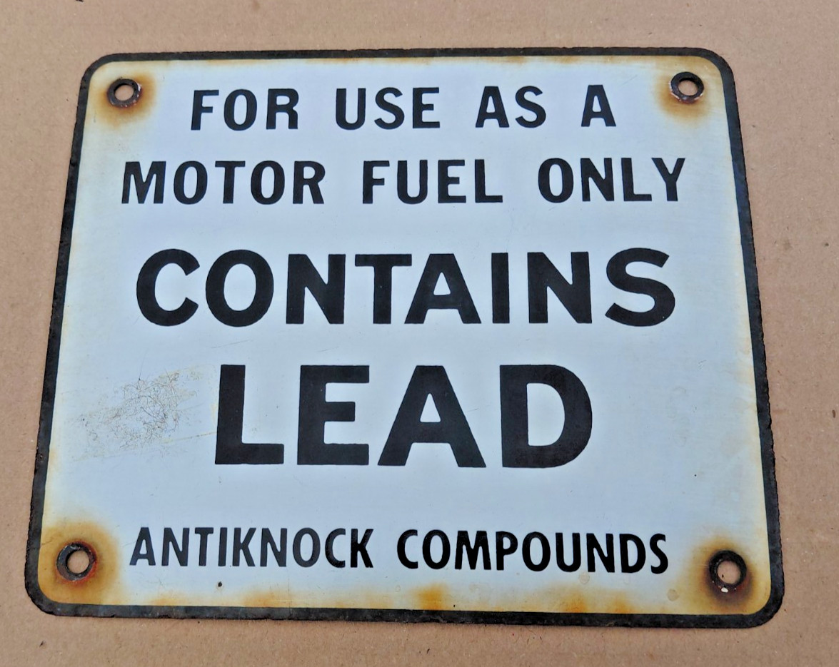 Porcelain Advertising Gas Pump Sign Contains Lead 6″ x 7″
