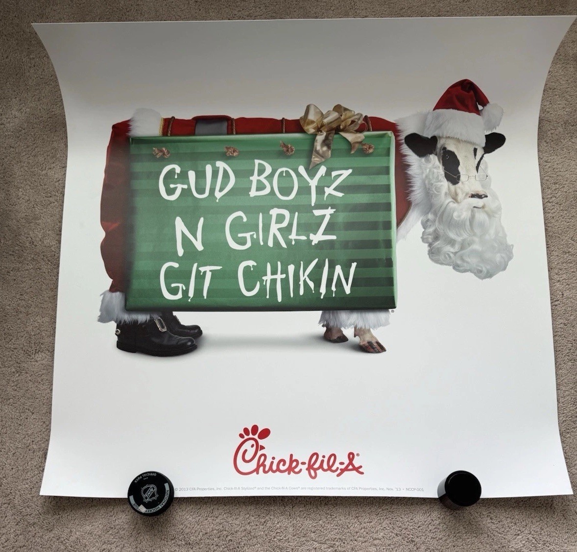 RARE Chick-Fil-A Christmas Cow Vinyl Sign/Poster Restaurant Decor Advertising