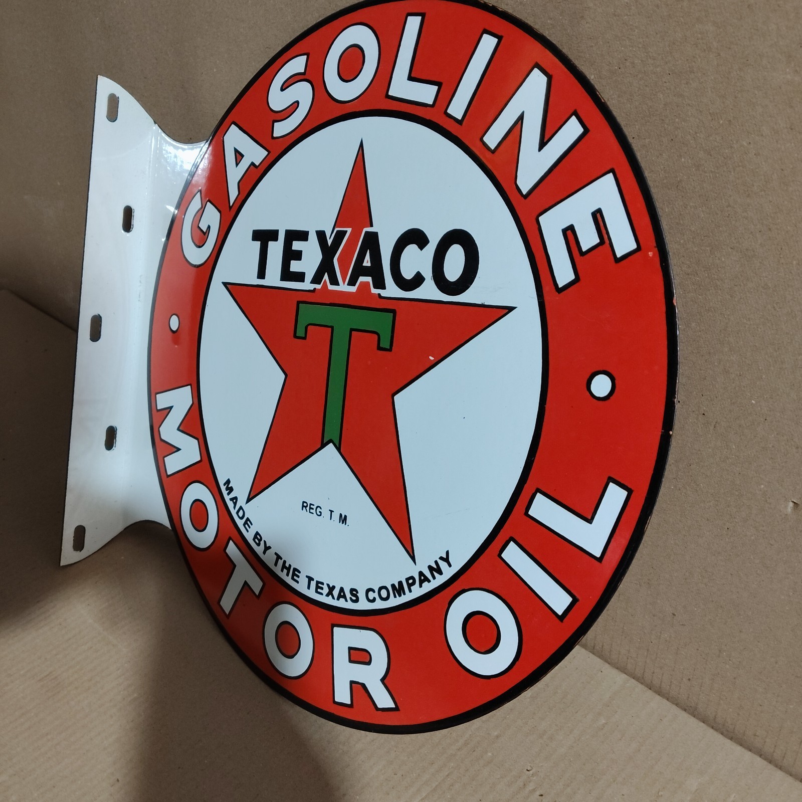 Texaco Gasoline Motor Oil Porcelain Enamel Sign 19.5 x 17 Inches 2 Sided