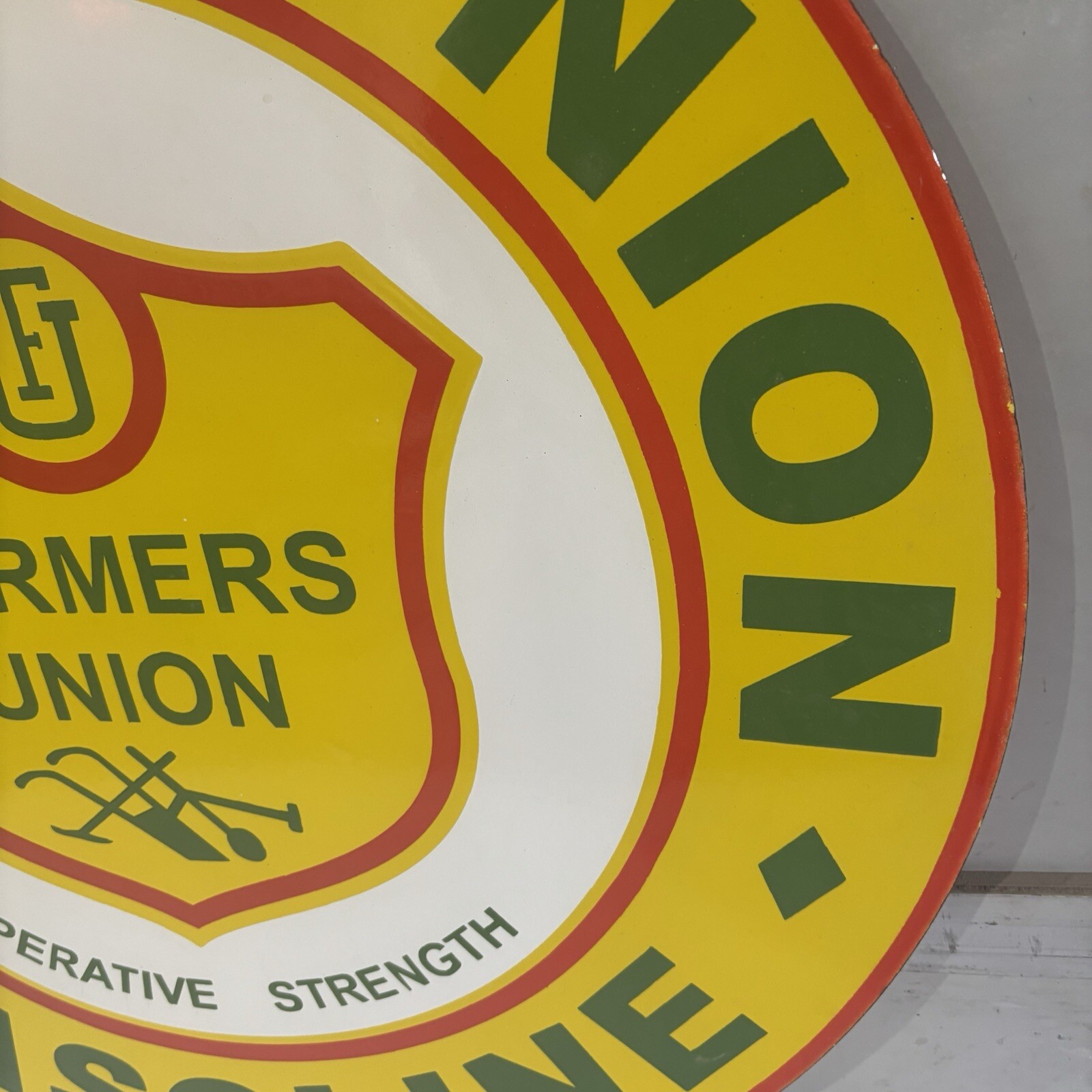 Farmers Union Gasoline Porcelain Enamel Sign 30 X 30 Inches 2 Sided