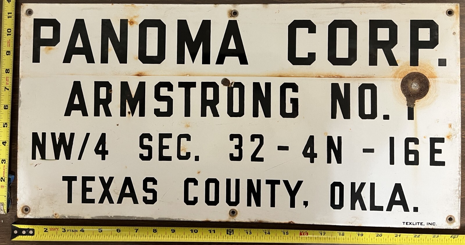 Vintage Porcelain Oil Field Sign – Panoma Corp Armstrong No. 1 Texas County, OK