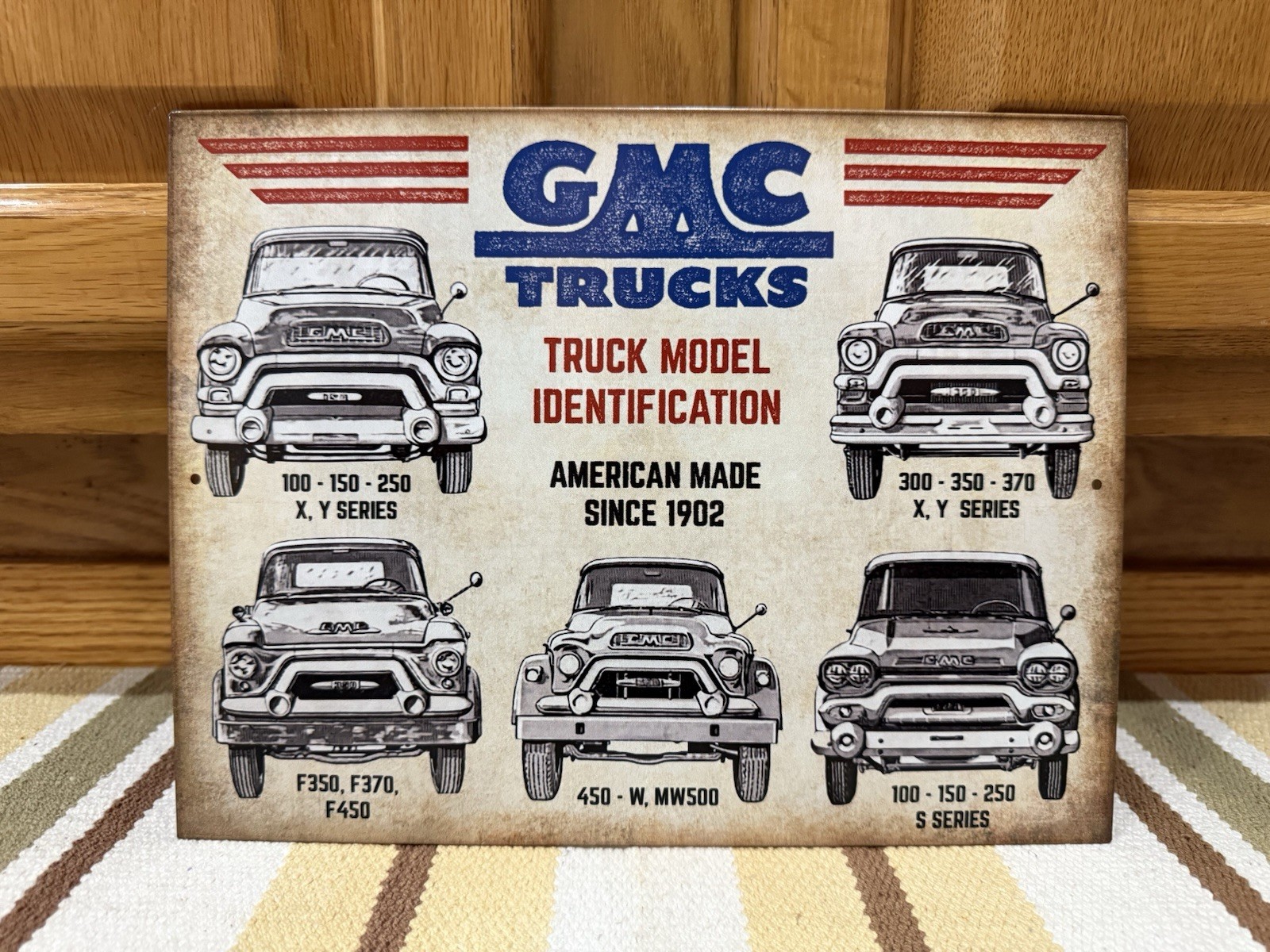 GMC Trucks Metal Sign Model Identification Vintage Style Wall Decor Gas Oil