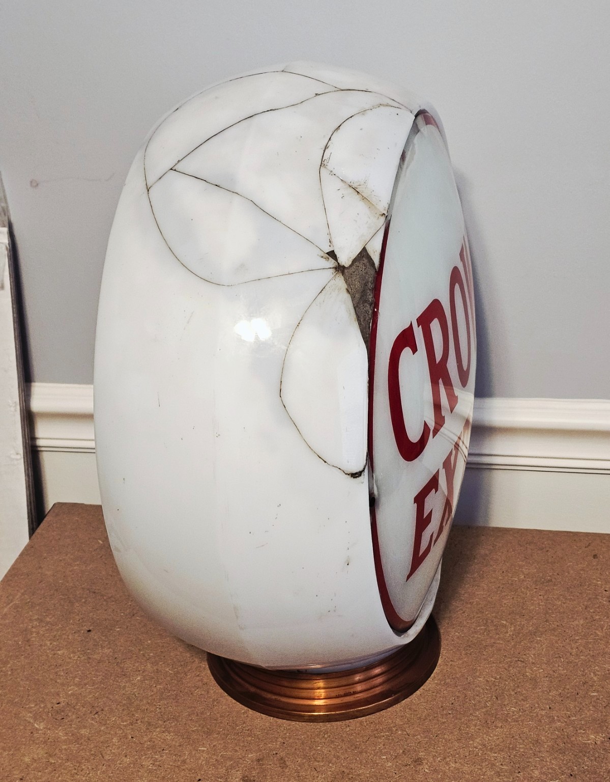 Crown Extra Gasoline Glass Globe – Original Vintage Oil Gas Station Sign Damaged
