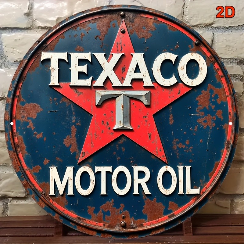 2D Flat, Tin Metal Signs Texaco Star Logo Vintage Gas Station Sign – Retro Red &