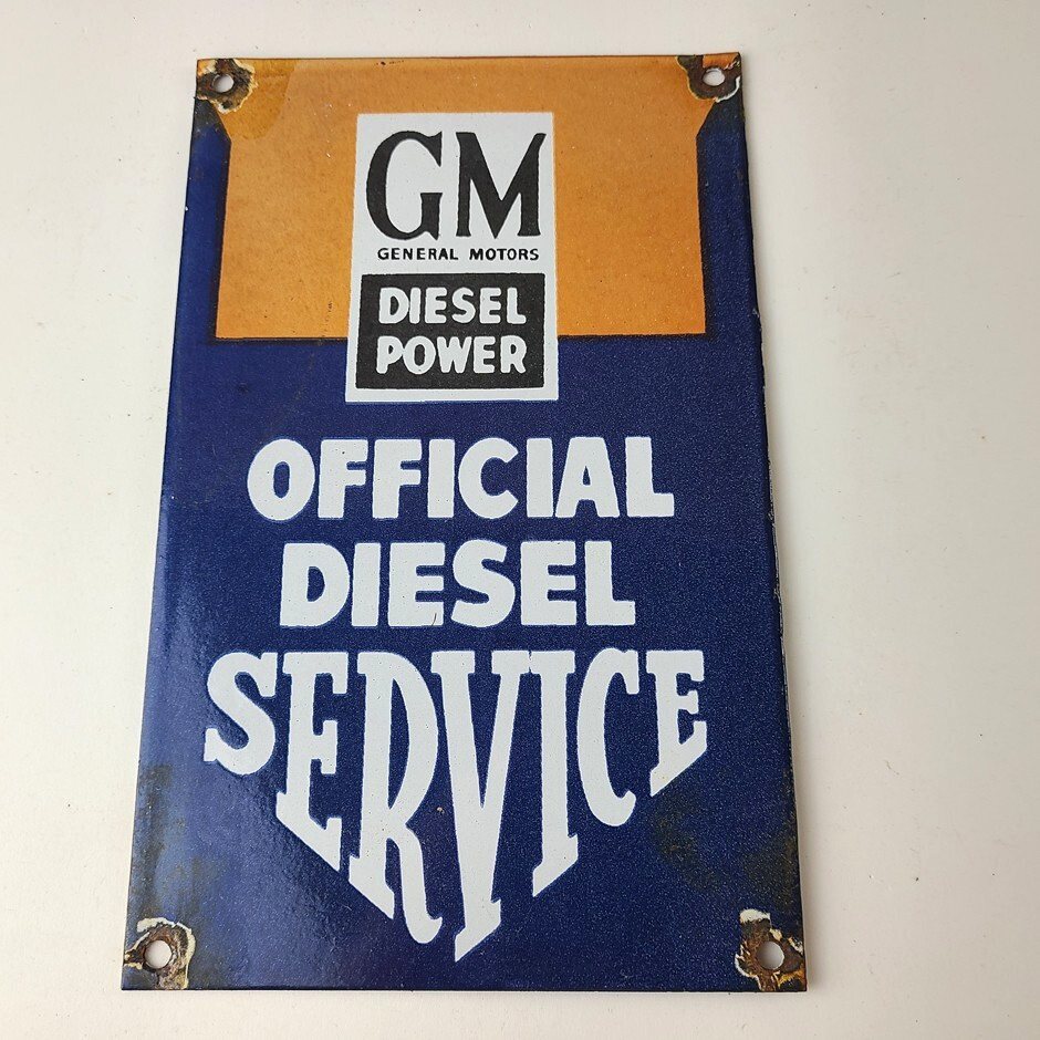 Vintage General Motors Sign – GM Automobiles Trucks Gas Diesel Porcelain Sign