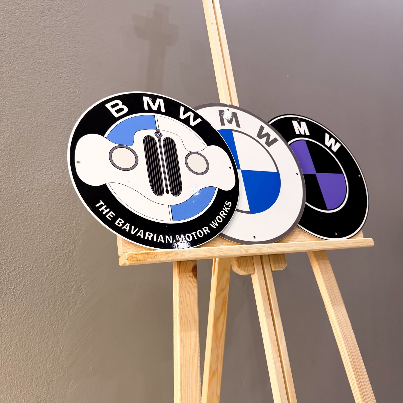 BMW Logo Set (3 PCS) Metal Signs – Classic, Grille & Black Purple – 30 cm (11.8”
