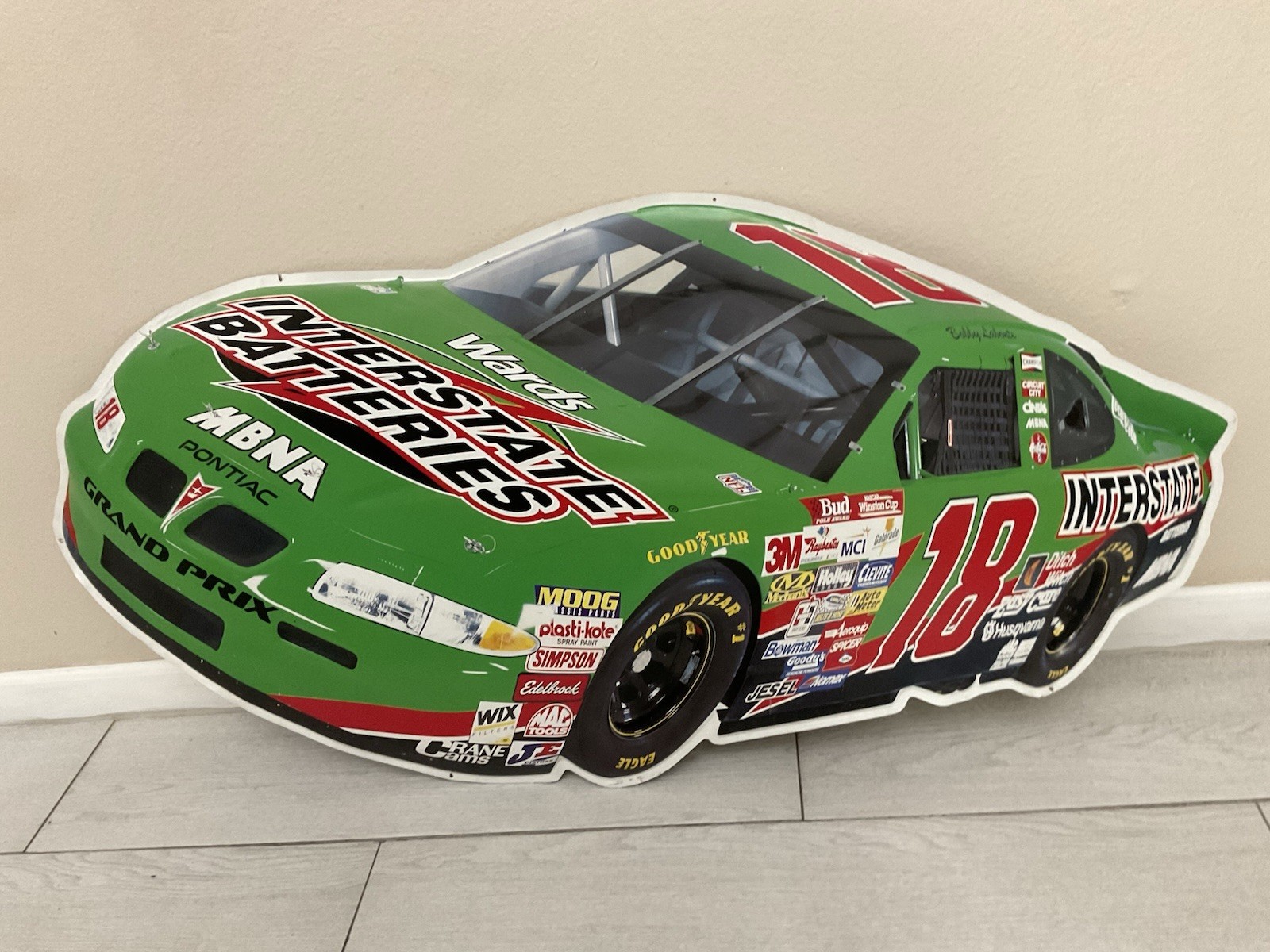 Vintage NASCAR Bobby Labonte #18 Interstate Battery 50” Tin Metal Sign Embossed